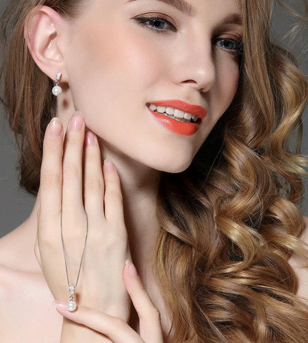 925 Sterling Silver Simulated Pearl Pendant Earring-women-wanahavit-wanahavit