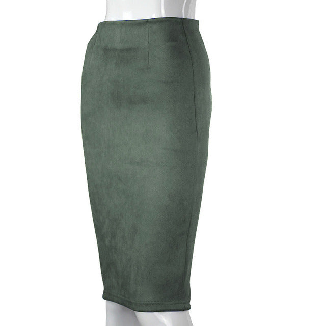 Vintage Suede Split Thick Stretchy Skirts-women-wanahavit-Army Green-L-wanahavit