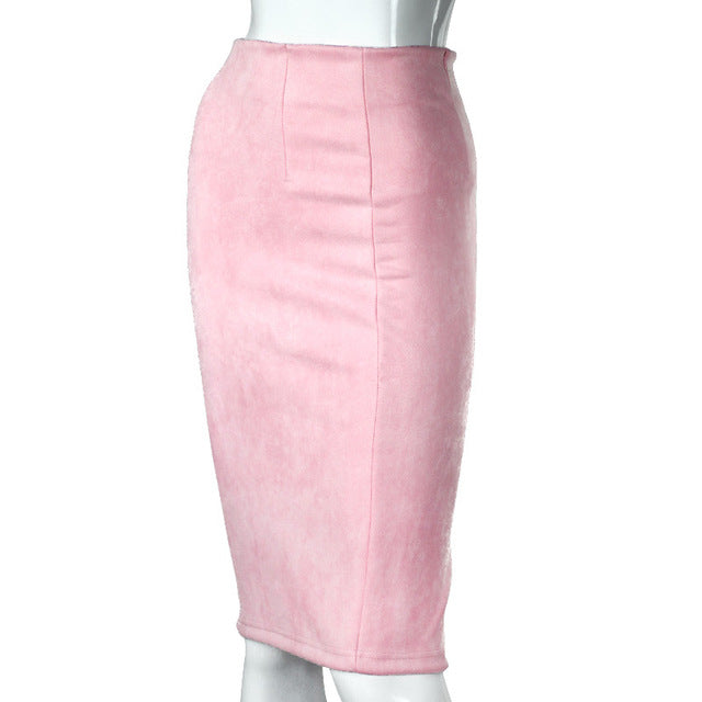 Vintage Suede Split Thick Stretchy Skirts-women-wanahavit-Baby Pink-S-wanahavit