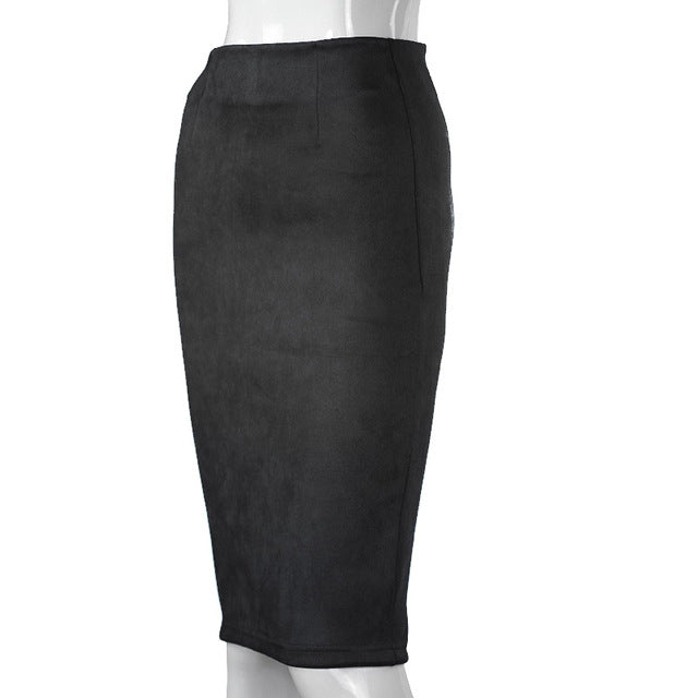 Vintage Suede Split Thick Stretchy Skirts-women-wanahavit-Black-S-wanahavit