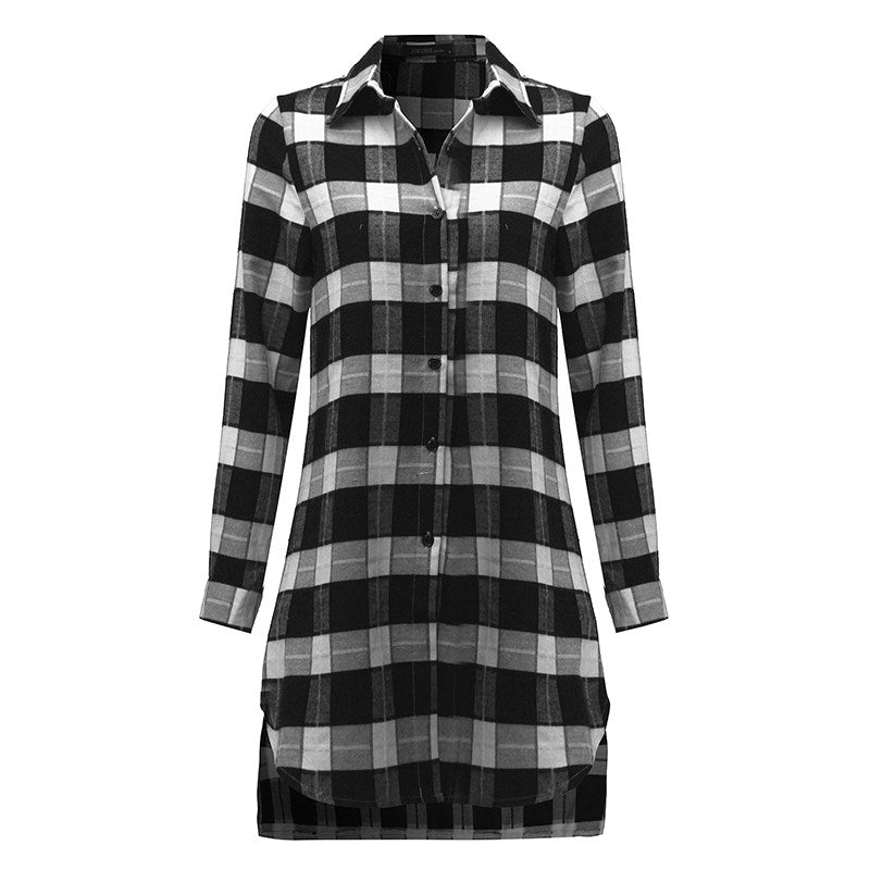 High Quality Asymmetrical Plaid Long Sleeve Shirt-women-wanahavit-Black-S-wanahavit