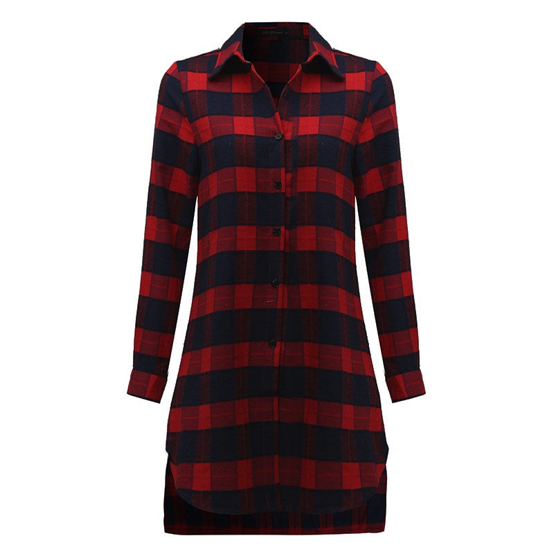High Quality Asymmetrical Plaid Long Sleeve Shirt-women-wanahavit-Red-S-wanahavit