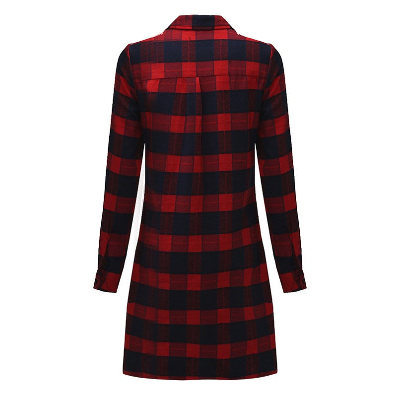 High Quality Asymmetrical Plaid Long Sleeve Shirt-women-wanahavit-Red-S-wanahavit