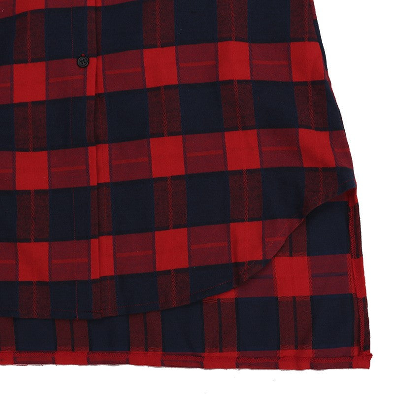 High Quality Asymmetrical Plaid Long Sleeve Shirt-women-wanahavit-Red-S-wanahavit