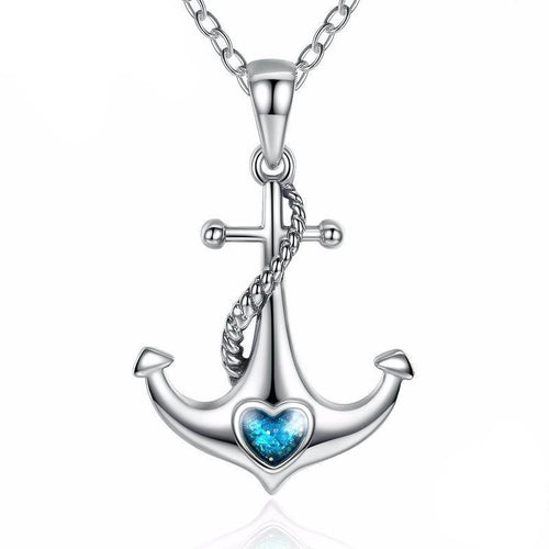 Load image into Gallery viewer, 925 Sterling Silver Blue Heart Crystal Anchor Pendant Necklace-women-wanahavit-wanahavit
