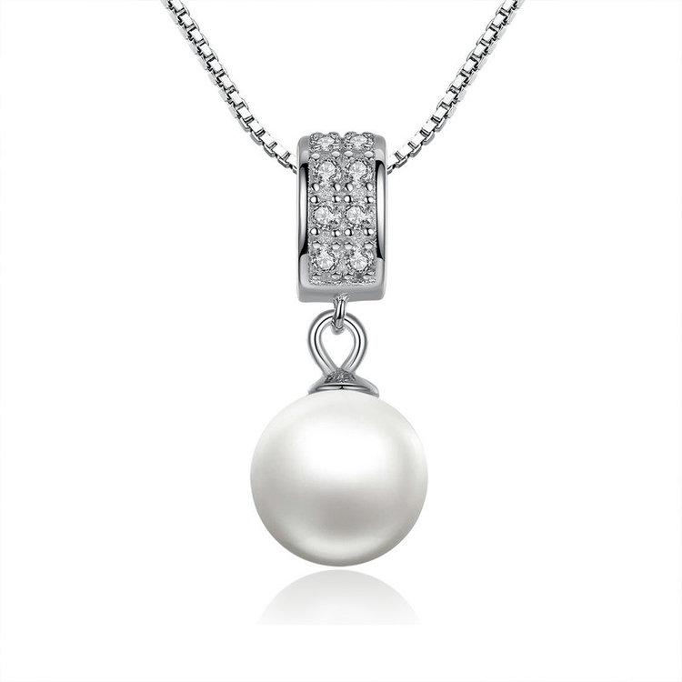 925 Sterling Silver Simulated Pearl Pendant Necklace-women-wanahavit-wanahavit