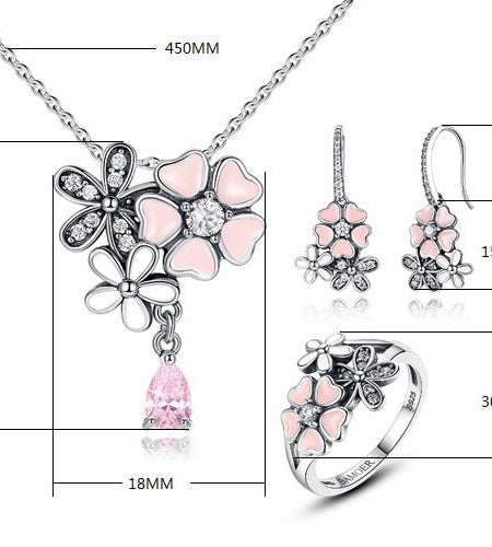 925 Sterling Silver Pink Cherry Flower Blossom Jewelry Sets-women-wanahavit-6-wanahavit