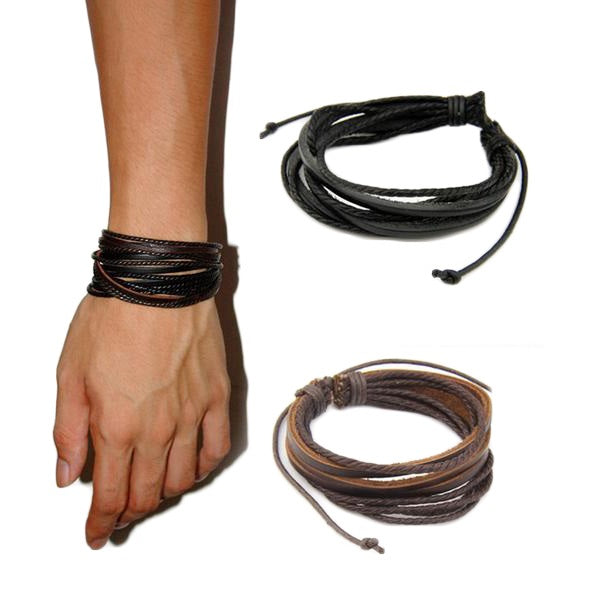 Leather Braided Rope Bracelets-unisex-wanahavit-one black one brown-wanahavit