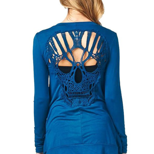 Load image into Gallery viewer, Knitted Skull Hollow Out Cardigan-women-wanahavit-blue-S-wanahavit
