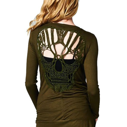 Load image into Gallery viewer, Knitted Skull Hollow Out Cardigan-women-wanahavit-green-S-wanahavit
