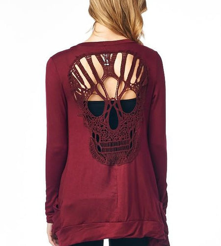 Knitted Skull Hollow Out Cardigan-women-wanahavit-red-S-wanahavit