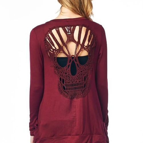 Load image into Gallery viewer, Knitted Skull Hollow Out Cardigan-women-wanahavit-red-S-wanahavit
