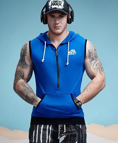 Fit Sleeveless Tapered Zip Crossfit Tank Top Hoodie-men fitness-wanahavit-Blue-M-wanahavit