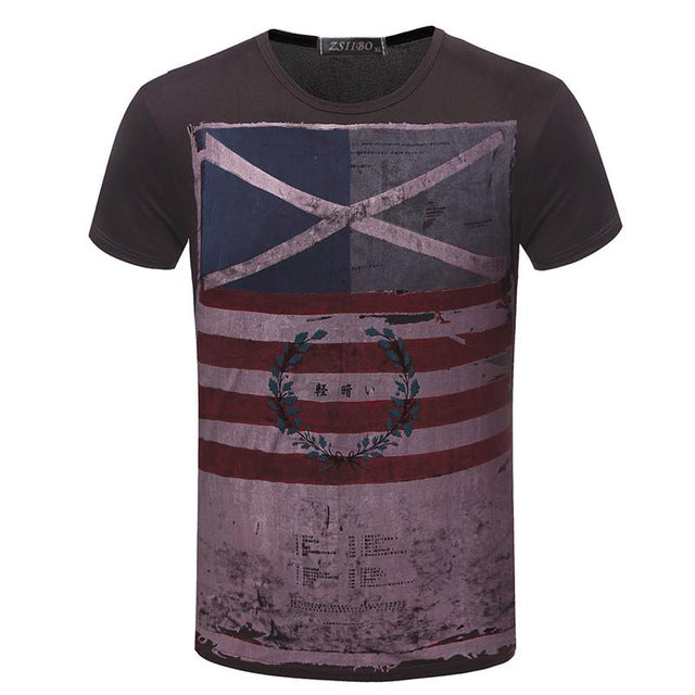 American Flag Striped Color Printed T Shirt-men-wanahavit-Brown Color-Asia Size XL-wanahavit