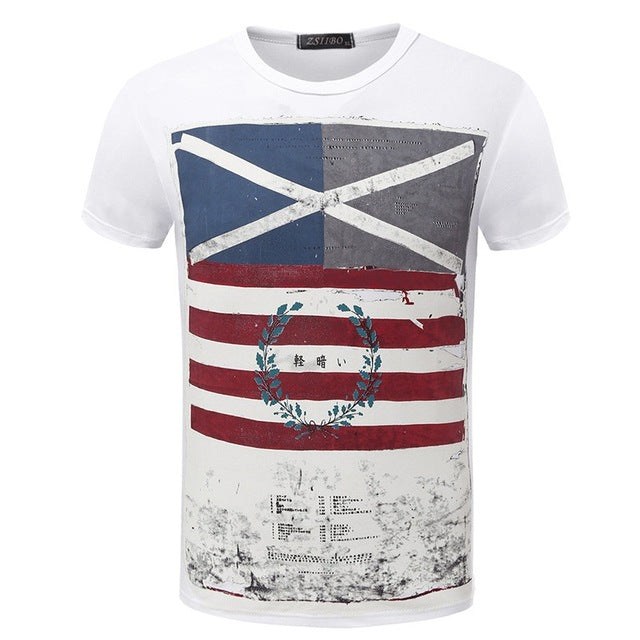 American Flag Striped Color Printed T Shirt-men-wanahavit-White Color 1-Asia Size XL-wanahavit