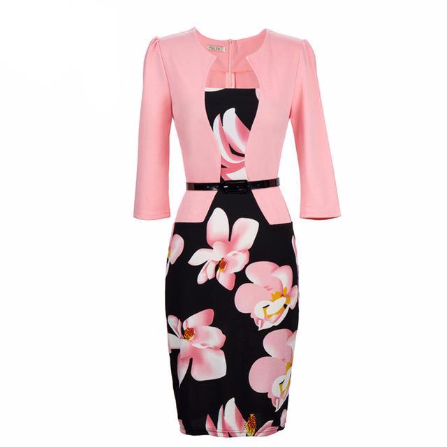 One Piece Floral Printed Elegant Business Formal Work Dress-women-wanahavit-light pink-S-wanahavit