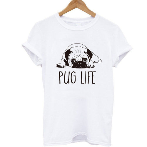 Load image into Gallery viewer, Pug Life Printed Casual Tees-women-wanahavit-White Pug Life 1-S-wanahavit
