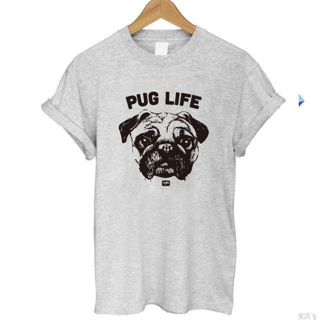 Pug Life Printed Casual Tees-women-wanahavit-Gray Pug Life 2-S-wanahavit