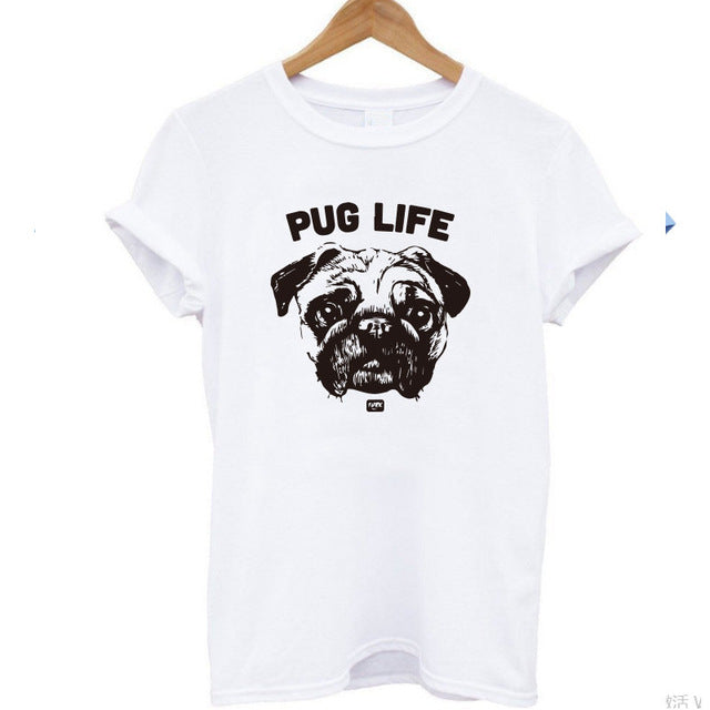 Pug Life Printed Casual Tees-women-wanahavit-White Pug Life 2-S-wanahavit