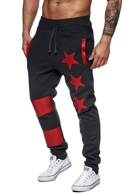Star Printed Elastic Striped Jogger Pants-men-wanahavit-Black Red-L-wanahavit