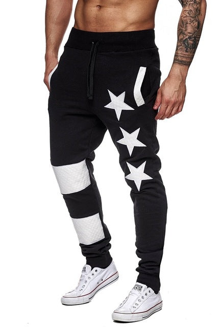 Star Printed Elastic Striped Jogger Pants-men-wanahavit-Black White-L-wanahavit