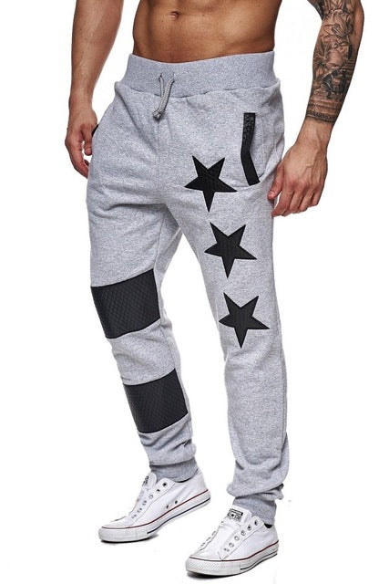 Star Printed Elastic Striped Jogger Pants-men-wanahavit-Gray Black-L-wanahavit