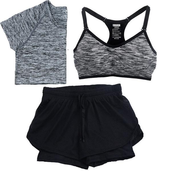 Quick Dry Yoga Set Tees + Sports Bra + Shorts-women fitness-wanahavit-Pink-M-wanahavit