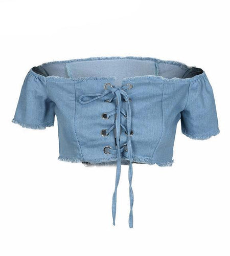 Sexy Lace Up Off Shoulder Crop Top Shirt-women-wanahavit-Light Blue-S-wanahavit
