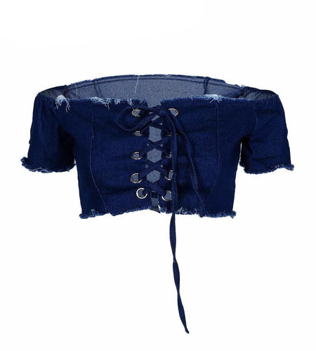 Sexy Lace Up Off Shoulder Crop Top Shirt-women-wanahavit-Deep Blue-L-wanahavit