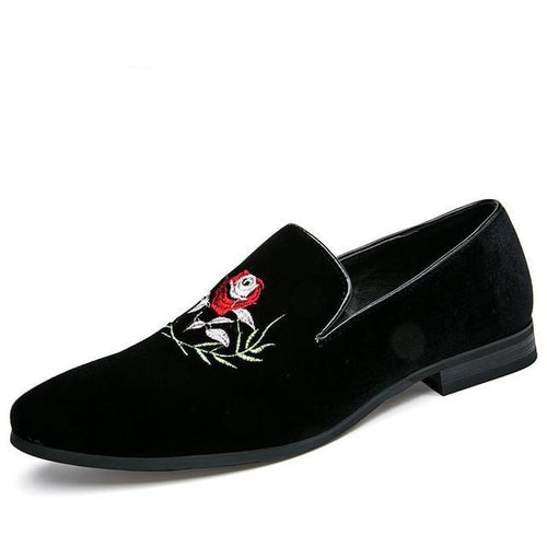 Load image into Gallery viewer, Italy Fashion Design Rose Embroidery Leather Shoe-unisex-wanahavit-Black Velvet Loafers-6-wanahavit
