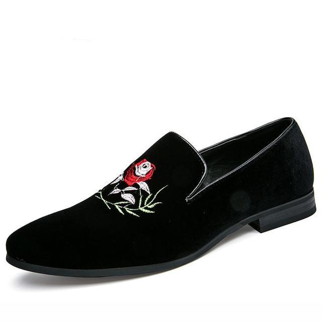 Italy Fashion Design Rose Embroidery Leather Shoe-unisex-wanahavit-Black Velvet Loafers-6-wanahavit