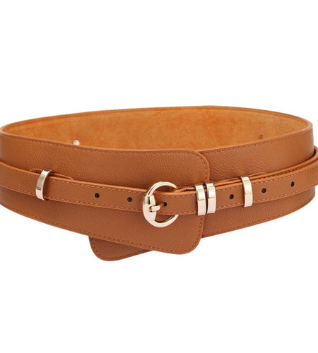 Fashion PU Leather Wide Waist Dress Belt-women-wanahavit-YF005 Brown-102CM-wanahavit