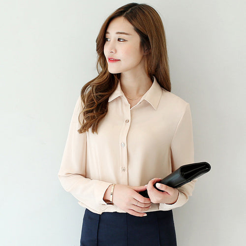 Load image into Gallery viewer, Solid Color Lapel Casual Loose Long Sleeve Shirt-women-wanahavit-Beige-S-wanahavit
