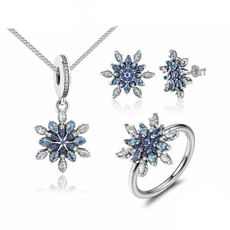 925 Sterling Silver Crystal Snowflake Blue Crystal Jewelry Set-women-wanahavit-6-wanahavit
