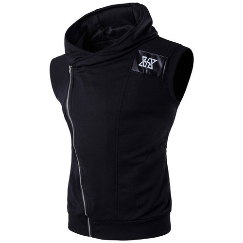 Load image into Gallery viewer, Oblique Zipper Sleeveless Hooded Workout Vest-men fashion &amp; fitness-wanahavit-Black-XXXL-wanahavit
