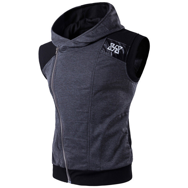 Oblique Zipper Sleeveless Hooded Workout Vest-men fashion & fitness-wanahavit-Dark Grey-XXXL-wanahavit