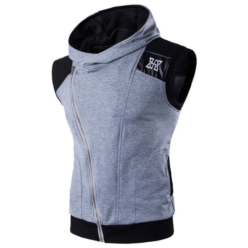 Load image into Gallery viewer, Oblique Zipper Sleeveless Hooded Workout Vest-men fashion &amp; fitness-wanahavit-Light Grey-XXXL-wanahavit
