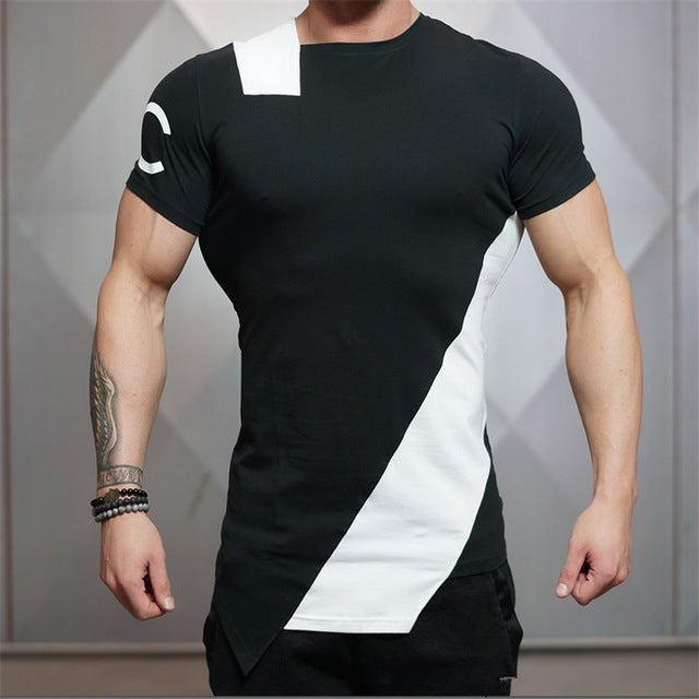 Asymmetric Two Color Accent Fitness Shirt-men fashion & fitness-wanahavit-Black & White-M-wanahavit