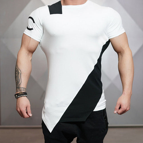 Load image into Gallery viewer, Asymmetric Two Color Accent Fitness Shirt-men fashion &amp; fitness-wanahavit-White &amp; Black-M-wanahavit
