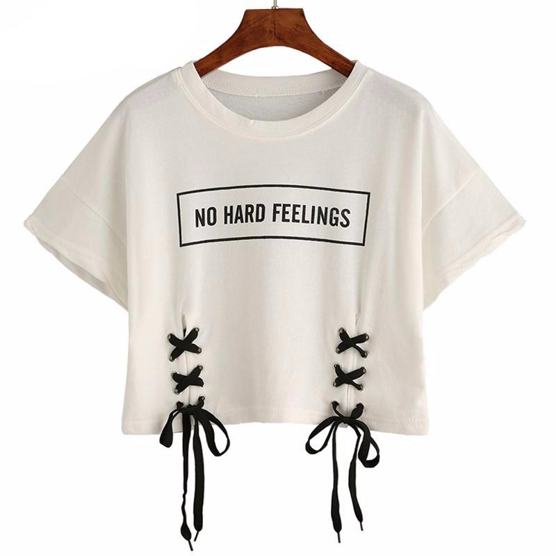 Laced Up Crop Top No Hard Feelings Printed Shirt for women - wanahavit