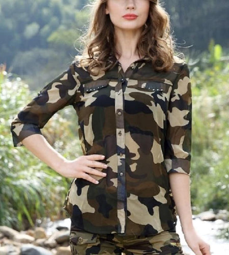 Military Camouflage Long Sleeve Chiffon Blouse-women-wanahavit-Multi-M-wanahavit