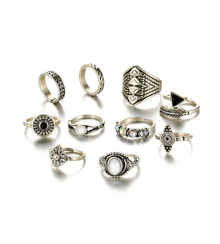 Fashion Vintage Leaf Stone Midi Ring Set-women-wanahavit-Silver Color-wanahavit