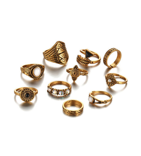 Fashion Vintage Leaf Stone Midi Ring Set-women-wanahavit-Gold Color-wanahavit