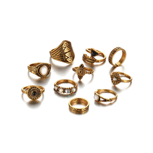 Load image into Gallery viewer, Fashion Vintage Leaf Stone Midi Ring Set-women-wanahavit-Gold Color-wanahavit
