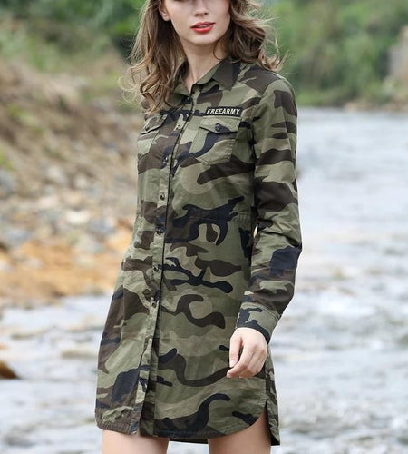 Camouflage Long Sleeve Buttons Up Dress-women-wanahavit-green camo-M-wanahavit