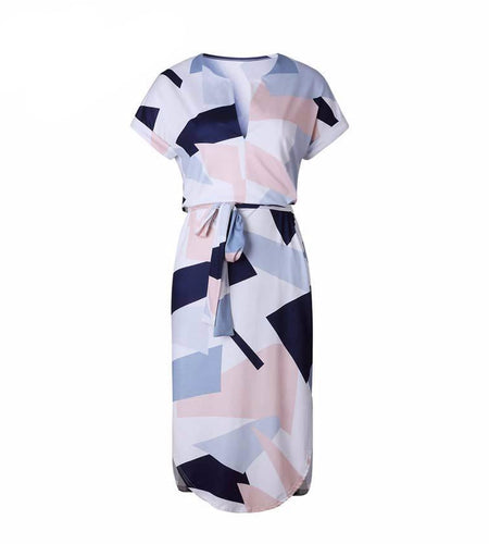 Elegant Slim Printed Dress with Sash-women-wanahavit-S-wanahavit