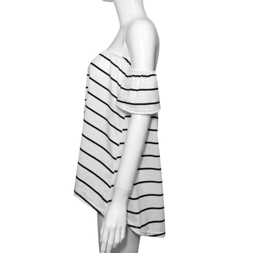 Striped Cute Off Shoulder Loose Shirt-women-wanahavit-White-S-wanahavit