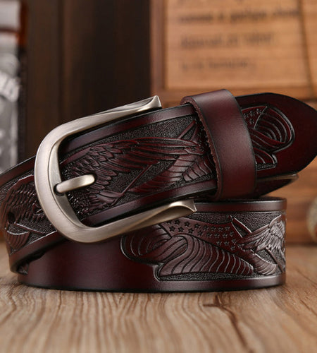 Handcrafted Eagle Engrave Leather Belts-men-wanahavit-ZPB03 Coffee-105CM-wanahavit