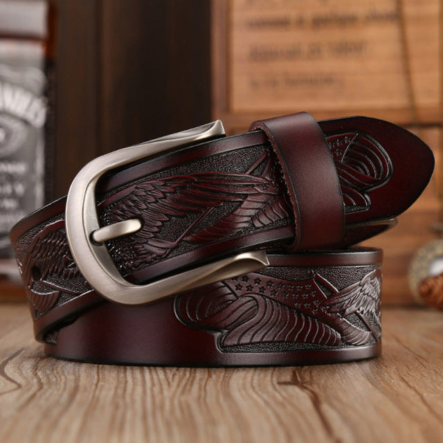 Handcrafted Eagle Engrave Leather Belts-men-wanahavit-ZPB03 Coffee-105CM-wanahavit