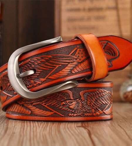 Handcrafted Eagle Engrave Leather Belts-men-wanahavit-ZPB03 Brown-105CM-wanahavit